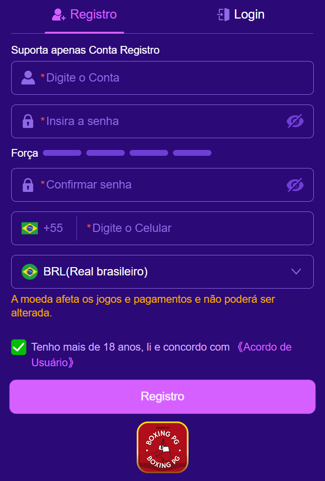 Cadastro rápido e seguro na boxingpg.com